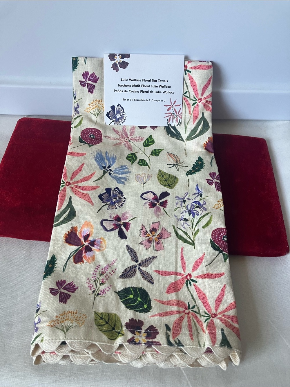 New West Elm Lulie Wallace Floral Botanical Print Cotton Set TWO Tea Towels NWT